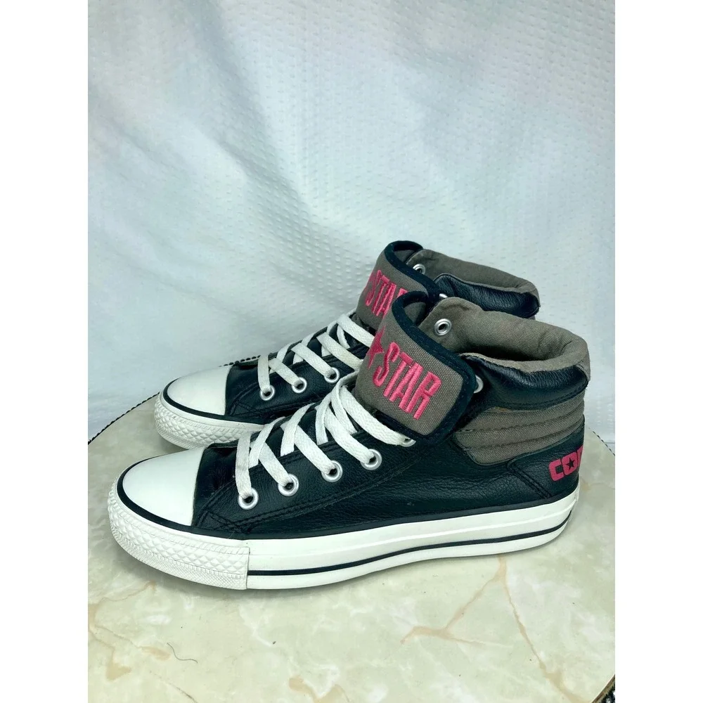 Converse Leather High Top Skater Shoes Kids Sz 5 Black White Streetwear Sneakers